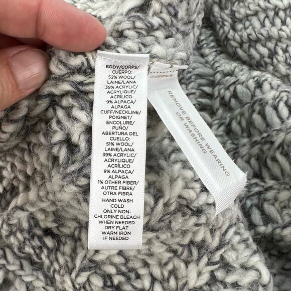 Loft L Petite Alpaca Wool Scallop Hem Chunky Gray Heather Crochet Knit Sweater - Picture 8 of 10